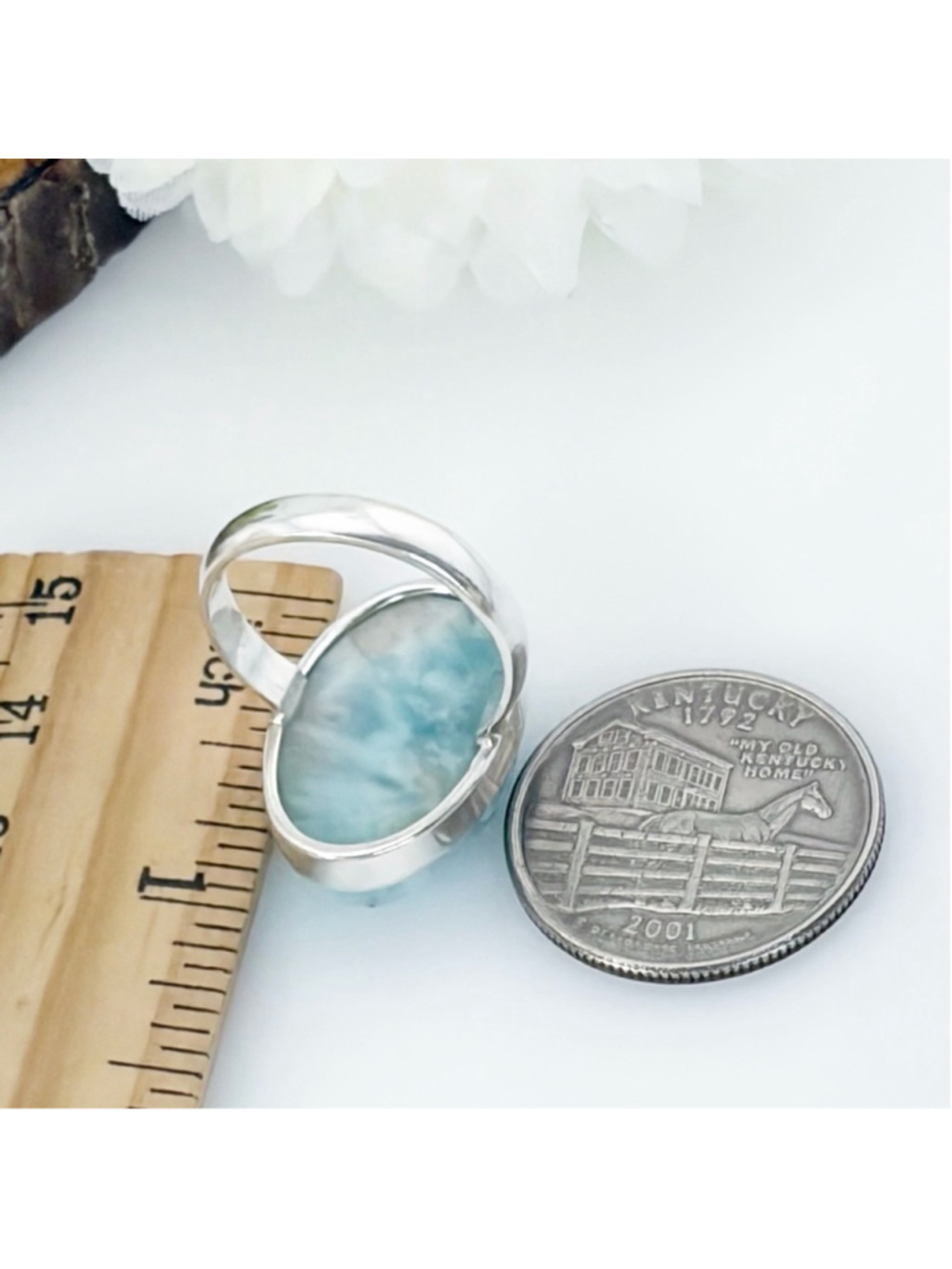 Sterling Silver Genuine Larimar Ring Size 8.25 8 1/4 925 Southwest New - Picture 7 of 9